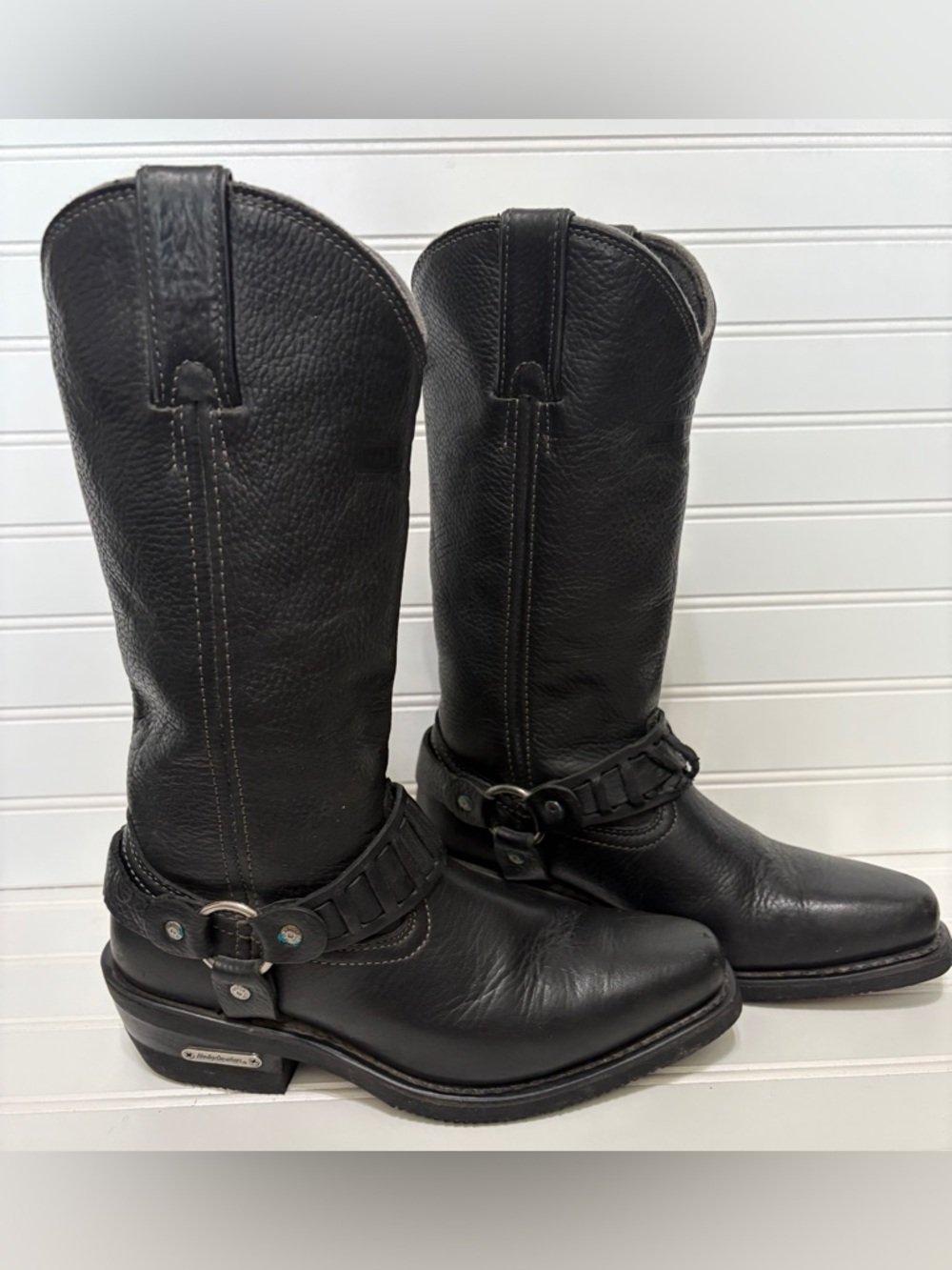 HARLEY DAVIDSON Black Motorcycle Harness 12" Riding Boots Womens Size 5.5 83187